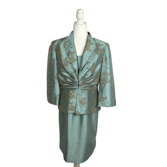 Jessica Howard Dresses & Skirts - VTG JESSICA HOWARD Seaglass Blue Sheath Dress with Brocade Jacket 10P MOB MOG